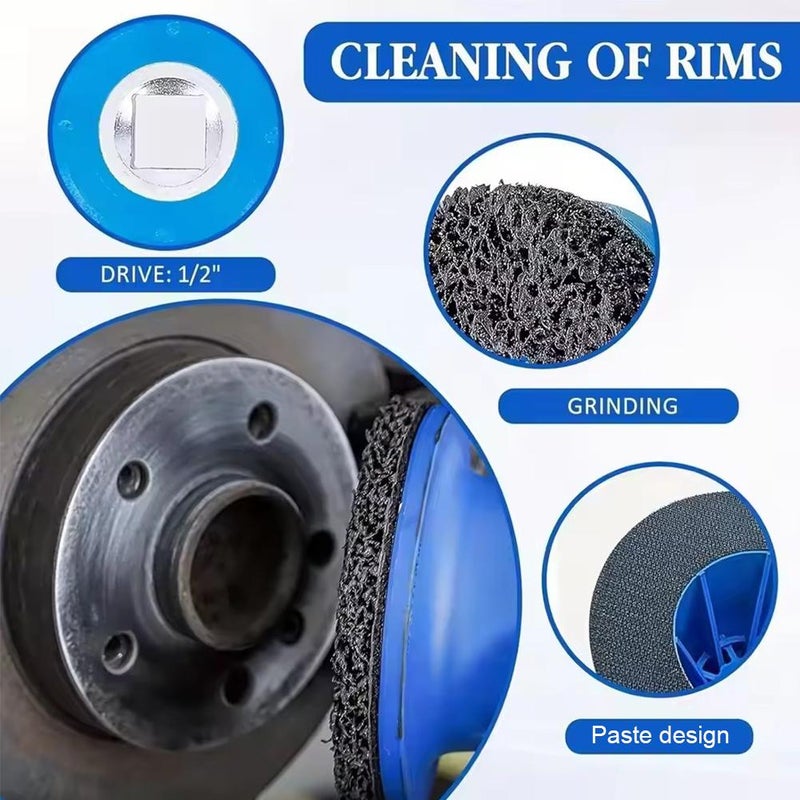 Wheel Hub Cleaning Tool, Wheel Grinding Machine Set, Wheels Hub Grinder Compatible With 1/2 Inch Square Heads for Rim Change (Blue 1set+ 1-inch 2-piece Extension Pole) - Image 5